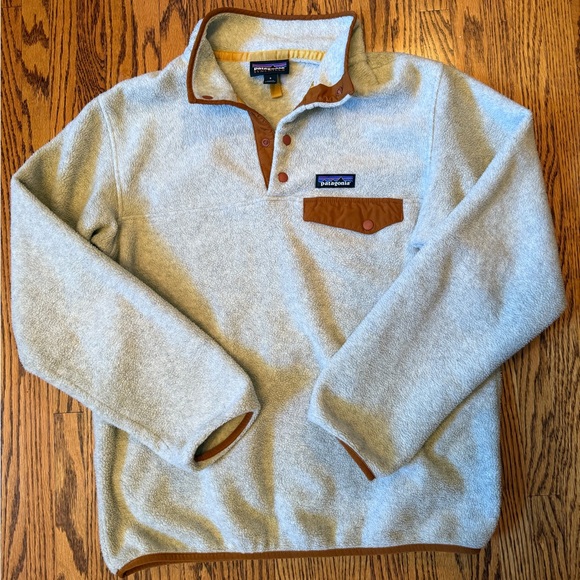 Patagonia Tops - Patagonia Cream and Brown Synchilla Pullover